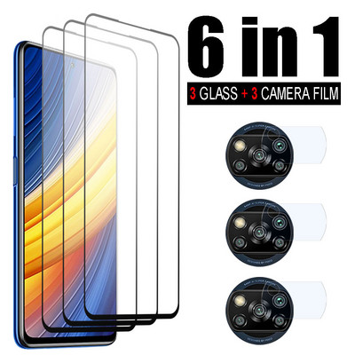 Sticlă securizată 6 în 1 pentru Poco X3 NFC X3 Pro X3 GT X2 Protector de ecran cu acoperire completă Film pentru lentile camerei din sticlă pentru Poco X3 Pro Glass