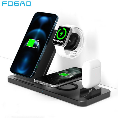 FDGAO 4 в 1 стойка за безжично зарядно устройство Докинг станция за iPhone 14 13 12 Pro Max 11 XS 8 Apple iWatch 7 6 SE Airpods 3 Станция за бързо зареждане