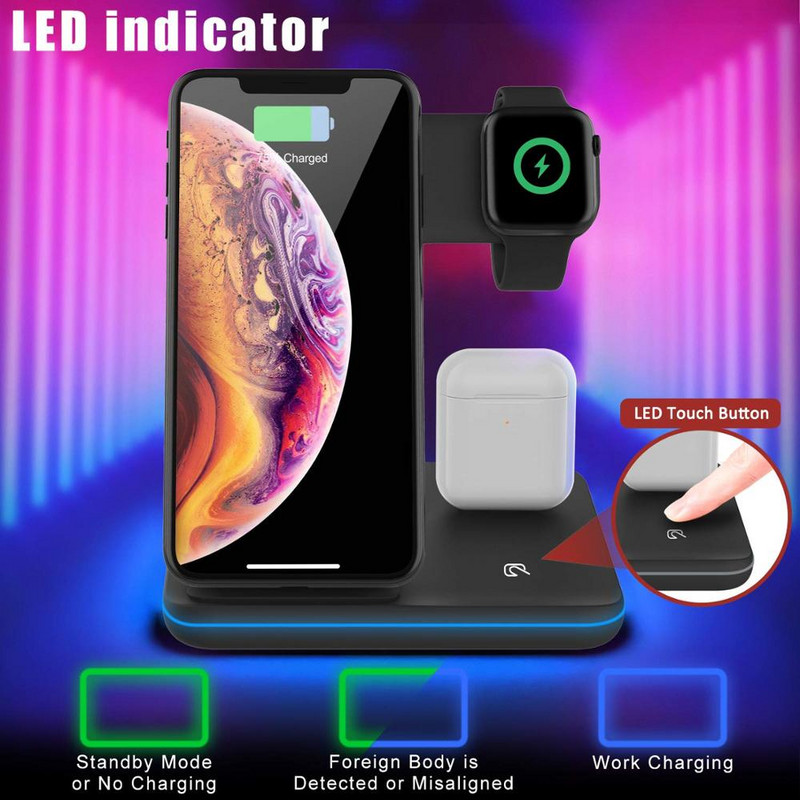 15 W greitas belaidis įkroviklis 3 viename įkrovimo stotelė, skirta iPhone 14 13 12 11 Pro XS Max XR X 8 Apple Watch 8 7 SE 6 AirPods