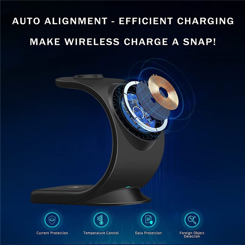 3 u 1 Magnetski brzi bežični punjač Stalak za punjenje za iPhone 13 12 Pro Max Apple Watch 7 6 5 SE Airpods 1 2 3 Magsafe-punjač