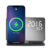 Încărcător fără fir 3 în 1 pentru iPhone 14 13 12 Pro Max 11 XS 15W Stație de andocare de încărcare rapidă Ceas cu alarmă digital cu LED de birou
