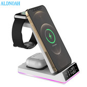 Încărcător rapid fără fir 15W pentru iPhone 13 12 Pro Max Mini 11 Apple Watch 3 în 1 Stație de andocare pliabilă de încărcare pentru Airpods Pro