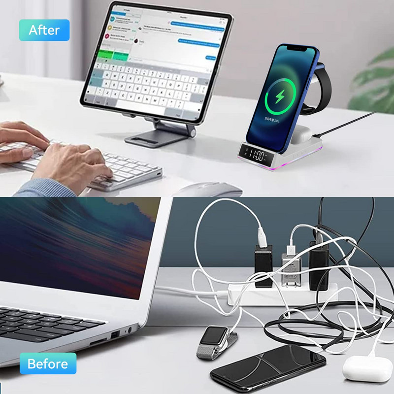 Încărcător rapid fără fir 15W pentru iPhone 13 12 Pro Max Mini 11 Apple Watch 3 în 1 Stație de andocare pliabilă de încărcare pentru Airpods Pro