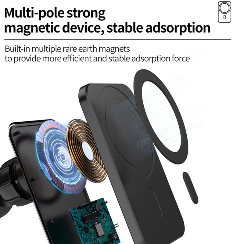 Încărcător fără fir Qi magnetic de 15W Suport pentru telefon auto pentru iPhone 13 12 Pro Max X Samsung Huawei Mag Încărcare rapidă Sigur Suport auto