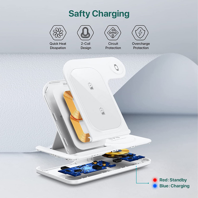 Stație de încărcare fără fir pliabilă pentru Apple iPhone 14 13 12 11 X XS XR 8 3 în 1 Suport de încărcare Fasr pentru iWatch 7 Airpods Pro