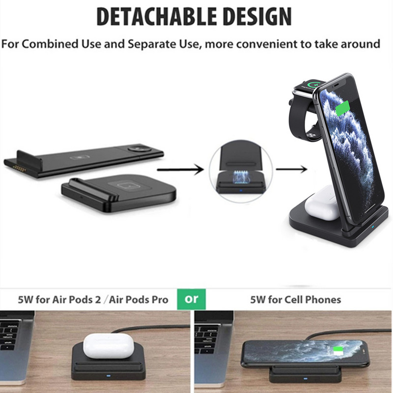 4-ühes juhtmevaba laadijajaam Apple Watchi 8 7 6 Airpods Pro laadimisdoki jaoks 15 W kiirlaadija iPhone 14 13 12 11 X XR XS jaoks
