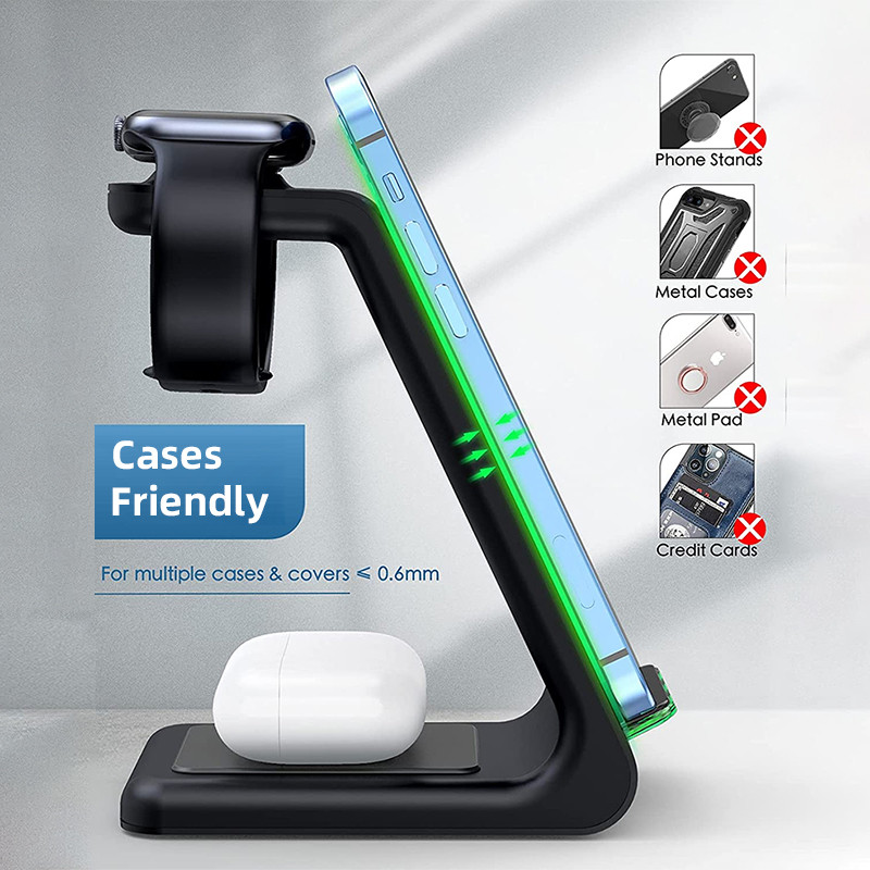 3 u 1 stalak za bežični punjač za iPhone 14 13 12 11 XS XR 8 Apple Watch Dock Station za brzo punjenje za Airpods Pro iWatch 7 6 5