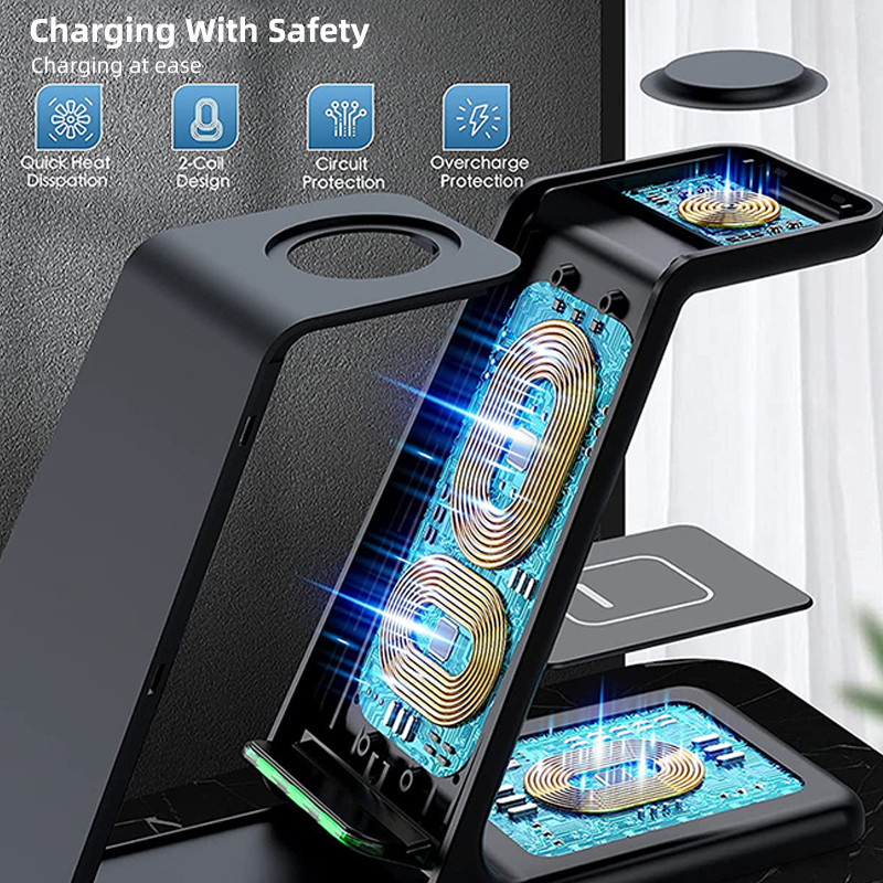 3 u 1 stalak za bežični punjač za iPhone 14 13 12 11 XS XR 8 Apple Watch Dock Station za brzo punjenje za Airpods Pro iWatch 7 6 5