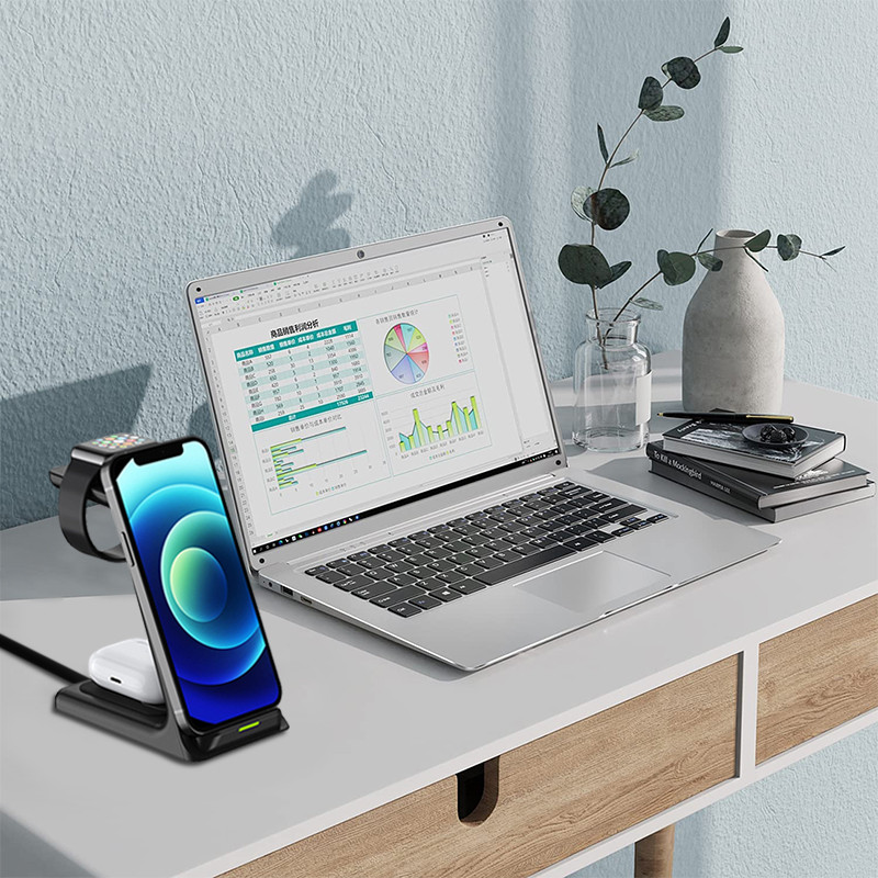 3 u 1 stalak za bežični punjač za iPhone 14 13 12 11 XS XR 8 Apple Watch Dock Station za brzo punjenje za Airpods Pro iWatch 7 6 5