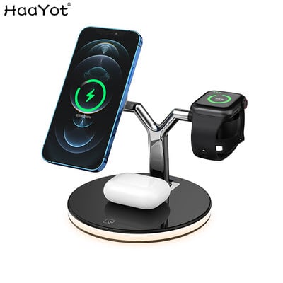 3 в 1 безжична зарядна станция за Apple Magnetic Fast Charger Stand за iPhone 13/12 Series Watch Airpods с LED