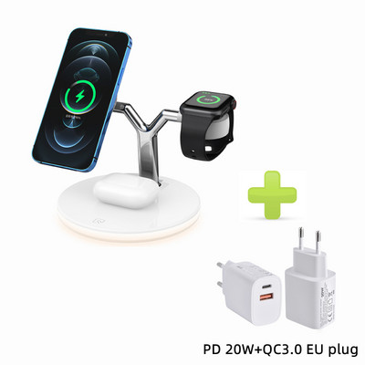 „3 viename“ belaidė įkrovimo stotis, skirta „Apple Magsafe“ magnetiniam greitojo įkroviklio stovui, skirta „iPhone 13/12“ serijos laikrodžių „Airpods“ su šviesos diodais