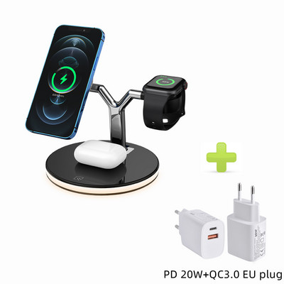 „3 viename“ belaidė įkrovimo stotis, skirta „Apple Magsafe“ magnetiniam greitojo įkroviklio stovui, skirta „iPhone 13/12“ serijos laikrodžių „Airpods“ su šviesos diodais