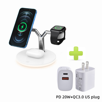 „3 viename“ belaidė įkrovimo stotis, skirta „Apple Magsafe“ magnetiniam greitojo įkroviklio stovui, skirta „iPhone 13/12“ serijos laikrodžių „Airpods“ su šviesos diodais