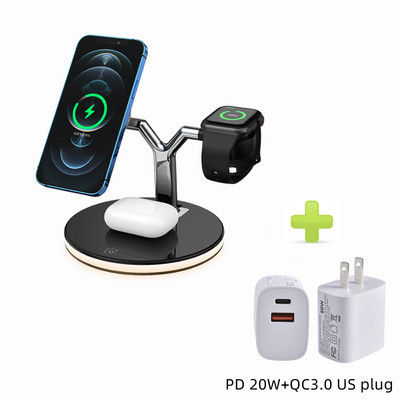 „3 viename“ belaidė įkrovimo stotis, skirta „Apple Magsafe“ magnetiniam greitojo įkroviklio stovui, skirta „iPhone 13/12“ serijos laikrodžių „Airpods“ su šviesos diodais