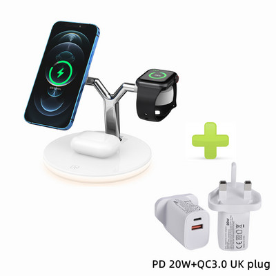 „3 viename“ belaidė įkrovimo stotis, skirta „Apple Magsafe“ magnetiniam greitojo įkroviklio stovui, skirta „iPhone 13/12“ serijos laikrodžių „Airpods“ su šviesos diodais