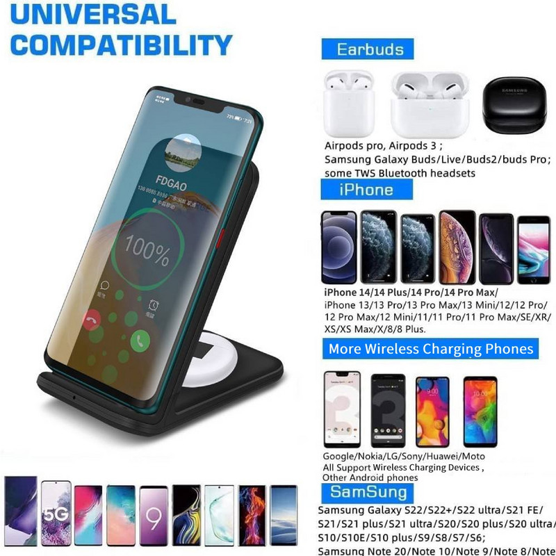 2 u 1 bežični punjač 15W indukcijska stanica za brzo punjenje za iPhone 14 13 12 11 Pro Max XR XS X 8 Airpods Pro Samsung S22