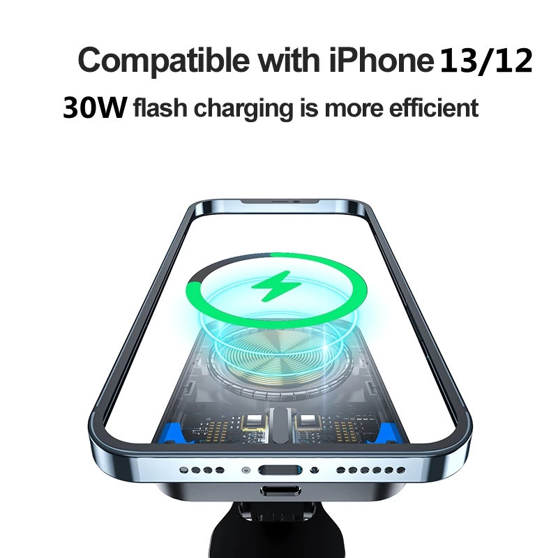 30 W mágneses gyors autós vezeték nélküli töltő autós telefontartó állvány iPhone 13 12 Pro Max Mini vezeték nélküli töltő autós töltőhöz