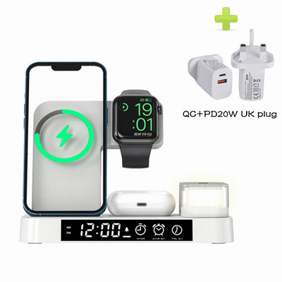 HAAYOT belaidis įkroviklis su žadintuvu, skirtas iPhone 14 Samsung greito įkrovimo stotis su naktine lempute, skirtas Apple iwatch 7 AirPods