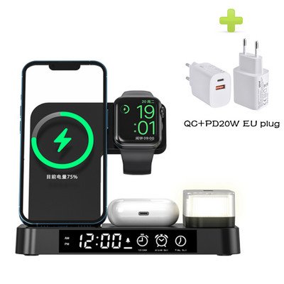 HAAYOT belaidis įkroviklis su žadintuvu, skirtas iPhone 14 Samsung greito įkrovimo stotis su naktine lempute, skirtas Apple iwatch 7 AirPods