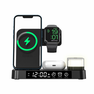 HAAYOT belaidis įkroviklis su žadintuvu, skirtas iPhone 14 Samsung greito įkrovimo stotis su naktine lempute, skirtas Apple iwatch 7 AirPods