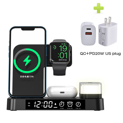 HAAYOT belaidis įkroviklis su žadintuvu, skirtas iPhone 14 Samsung greito įkrovimo stotis su naktine lempute, skirtas Apple iwatch 7 AirPods