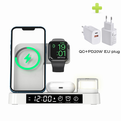 HAAYOT belaidis įkroviklis su žadintuvu, skirtas iPhone 14 Samsung greito įkrovimo stotis su naktine lempute, skirtas Apple iwatch 7 AirPods