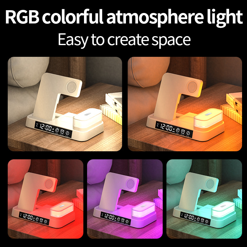 HAAYOT belaidis įkroviklis su žadintuvu, skirtas iPhone 14 Samsung greito įkrovimo stotis su naktine lempute, skirtas Apple iwatch 7 AirPods