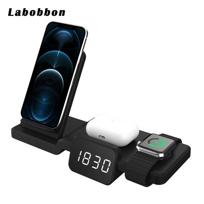 Labobbon 5 in1 Qi Wireless Charger for Apple Watch 6 5 4 3 2 Fast Charging Dock Station for iPhone 8 Pus X XS XR 11 Pro MAX 12