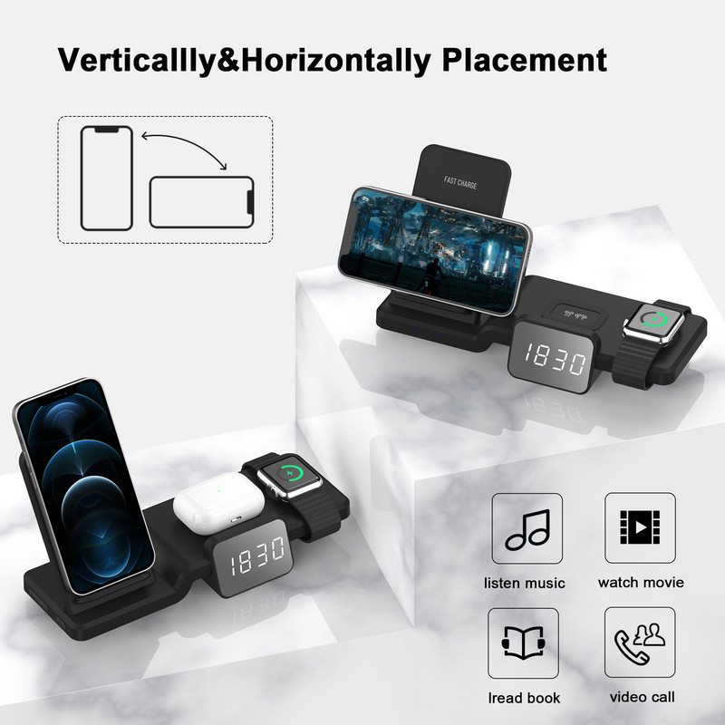 Labobbon 5 in1 Qi belaidis įkroviklis skirtas Apple Watch 6 5 4 3 2 greito įkrovimo doko stotis, skirta iPhone 8 Pus X XS XR 11 Pro MAX 12