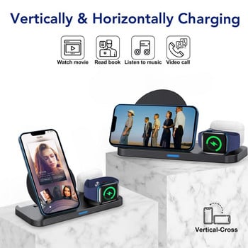 3 σε 1 Wireless Charger Pad Dock Station Stand για iPhone 14 13 12 11 XS XR X 8 Apple Watch 8 7 6 SE Airpods 3 Pro Fast Charging