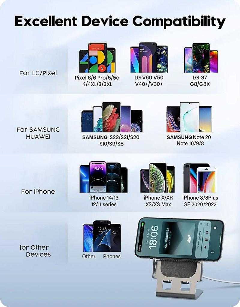 30 W greitas belaidis įkroviklis skirtas iPhone 14 13 12 11 Pro Max XS XR X 8 Aliuminis įkrovimo stovas, skirtas Samsung S22 S21 S20 Note 20 10
