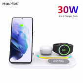 4 vienā ātrā bezvadu lādētāja statīvs 30 W Samsung Galaxy S22 Ultra S21 Z Flip 3 pulkstenim 4 Classic Active 1 2 LTE Buds 2 Pro Live