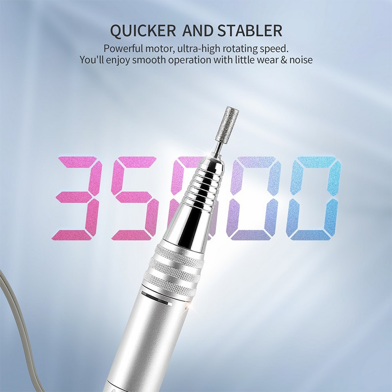 Belaidė nagų gręžimo mašina 35000 RPM įkraunama nagų gręžimo mašina profesionali nagų dailės manikiūro įrangos rinkinio dildė pjaustyklė