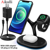 Trīs vienā magnētiskais bezvadu lādētāja statīvs 15 W ātrās uzlādes stacija priekš Magsafe iPhone 13 12 Pro Max Apple Watch SE 7 6 5 4 AirPods