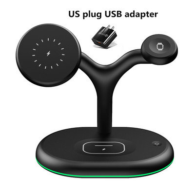 Trīs vienā magnētiskais bezvadu lādētāja statīvs 15 W ātrās uzlādes stacija priekš Magsafe iPhone 13 12 Pro Max Apple Watch SE 7 6 5 4 AirPods