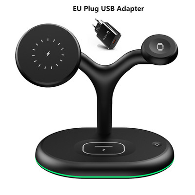 Trīs vienā magnētiskais bezvadu lādētāja statīvs 15 W ātrās uzlādes stacija priekš Magsafe iPhone 13 12 Pro Max Apple Watch SE 7 6 5 4 AirPods