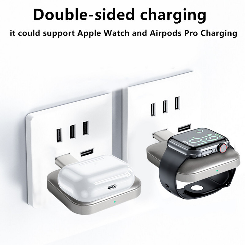 Skirtas Apple Watch įkrovikliui Nešiojamo belaidžio įkroviklio dokas 2 viename Apple Watch Series 7/6/5/SE/Airpods Pro Magnetinis USB-C įkroviklis