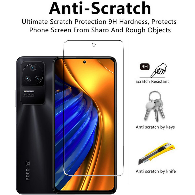 HD grūdintas stiklas, skirtas Poco F4 5G ekrano apsaugai, fotoaparato objektyvo plėvelė, skirta Xiaomi Poco F4 5G apsauginiam stiklui