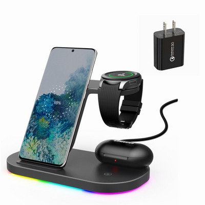 15 W ātra uzlāde Samsung Z Fold3 Z Flip3 S21 S20 Galaxy Watch 4 3 Active 2 Gear S3 S4 Buds 3 In 1 bezvadu lādētāju stacija