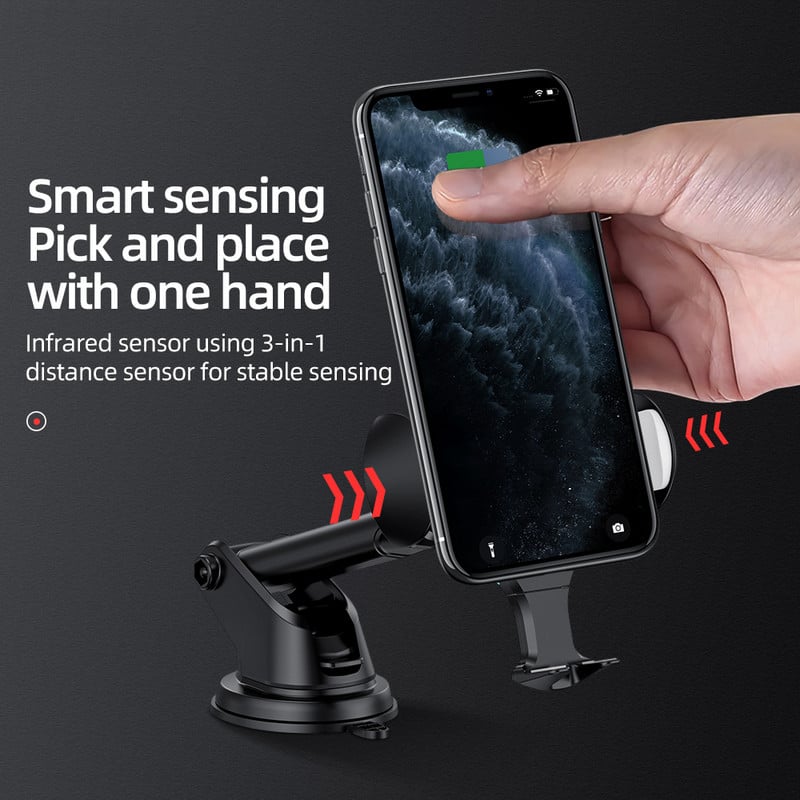 HOCO Qi belaidžio automobilinio įkroviklio stovas Automatinis infraraudonųjų spindulių segtukas Oro ventiliacijos montuojamas automobilinio telefono laikiklis 10W greitas įkroviklis, skirtas iphone XS Max XR