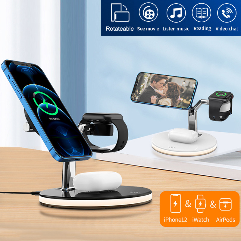 3 viename belaidžio įkroviklio stovas, skirtas iPhone 13 12 Pro Max Mini Magnetinis 15 W greito įkrovimo doko stotelė, skirta Apple Watch AirPods Pro