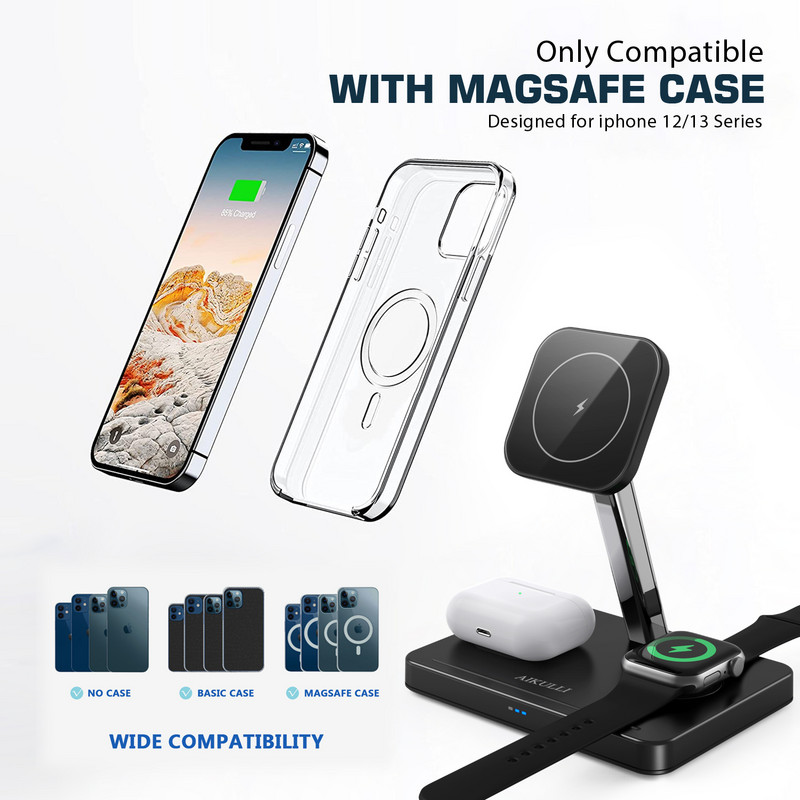 3 u 1 magnetski stalak za bežični punjač 15 W stanica za brzo punjenje za Magsafe iPhone 14 13 12 Pro Max/Mini Apple Watch 7 AirPods