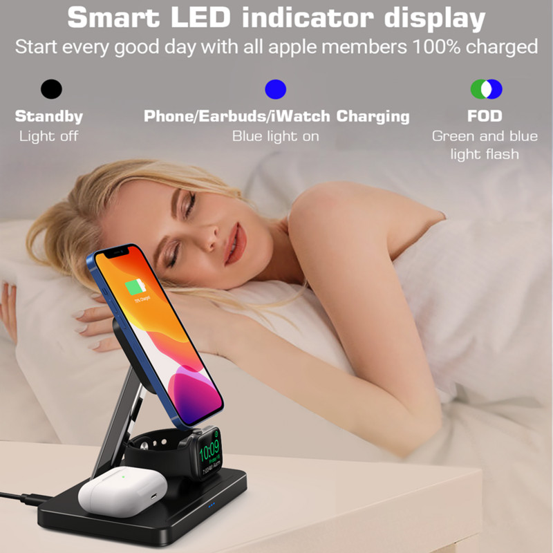 3 u 1 magnetski stalak za bežični punjač 15 W stanica za brzo punjenje za Magsafe iPhone 14 13 12 Pro Max/Mini Apple Watch 7 AirPods