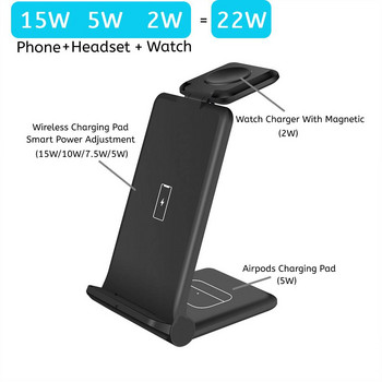 FDGAO 25W Wireless Charger Stand Σταθμός γρήγορης φόρτισης για iPhone 14 13 12 11 Pro XS XR X 8 Apple Watch 8 7 6 5 4 AirPods 3 Pro