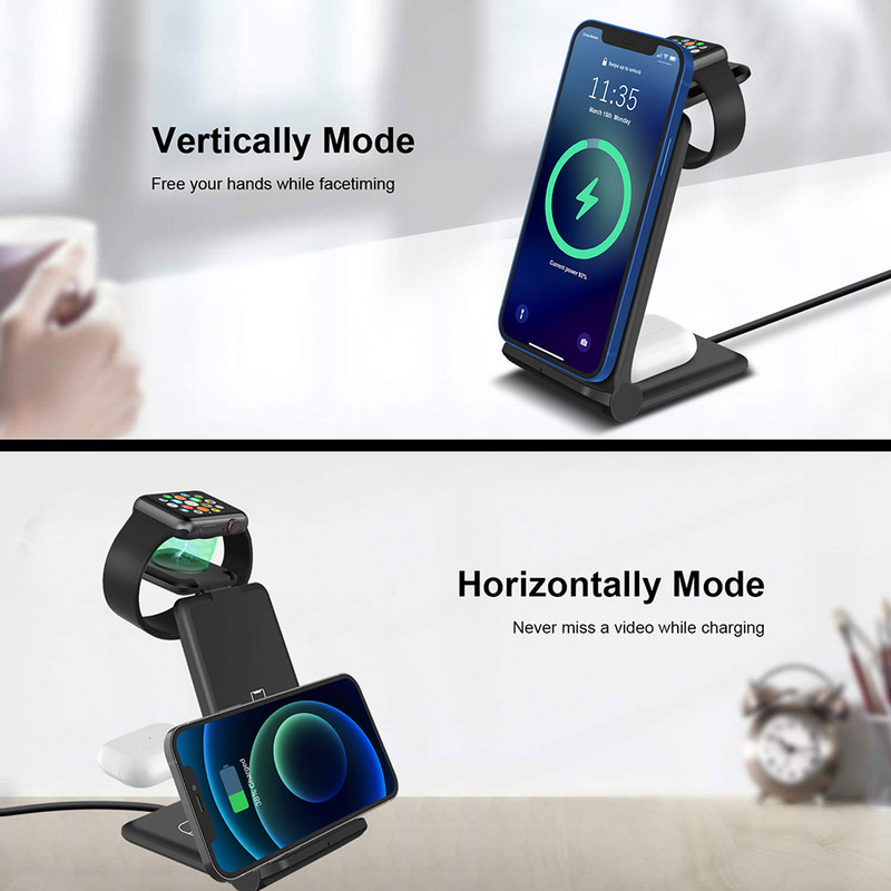 Suport de încărcare fără fir FDGAO 25W Stație de încărcare rapidă pentru iPhone 14 13 12 11 Pro XS XR X 8 Apple Watch 8 7 6 5 4 AirPods 3 Pro