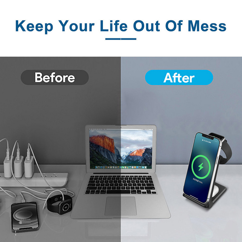 Suport de încărcare fără fir FDGAO 25W Stație de încărcare rapidă pentru iPhone 14 13 12 11 Pro XS XR X 8 Apple Watch 8 7 6 5 4 AirPods 3 Pro