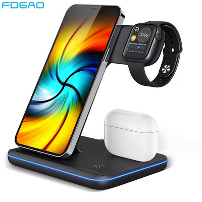 FDGAO 3 viename belaidis įkroviklis, skirtas iPhone 14 13 12 Pro Max Mini 11 XS XR X 8 Greitas įkrovimas Apple Watch 8 7 6 Airpods 3 laikikliui
