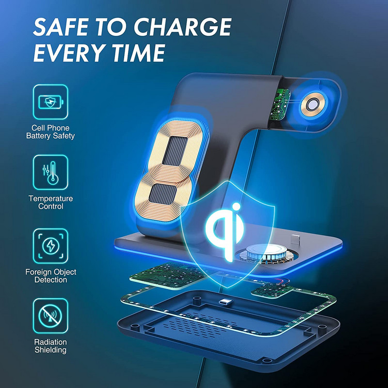 FDGAO 3 u 1 bežični punjač za iPhone 14 13 12 Pro Max Mini 11 XS XR X 8 Brzo punjenje za Apple Watch 8 7 6 Airpods 3 držač