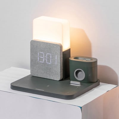 Višenamjenski Qi bežični stalak za punjač za Apple Watch Airpods Pro iPhone 14 Stolna lampa Vrijeme Budilica Stanica za brzo punjenje