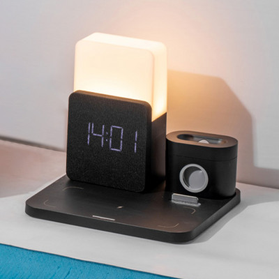 Višenamjenski Qi bežični stalak za punjač za Apple Watch Airpods Pro iPhone 14 Stolna lampa Vrijeme Budilica Stanica za brzo punjenje